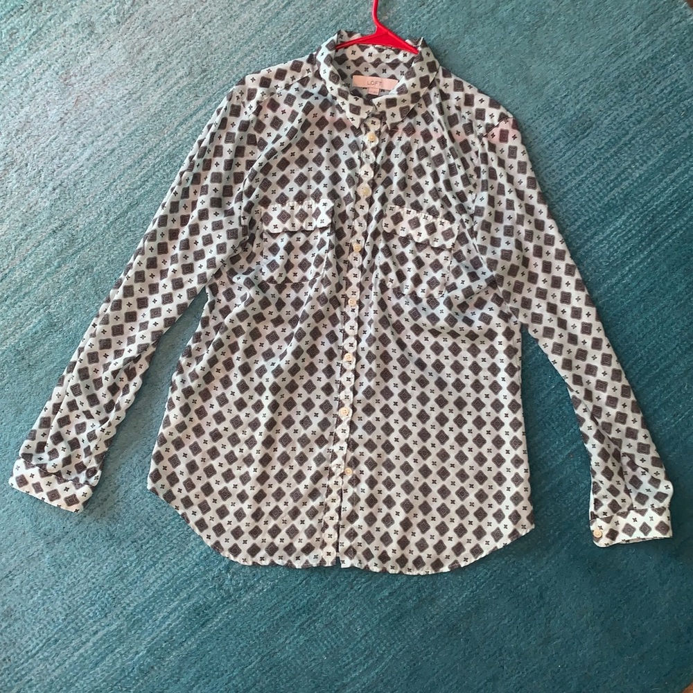 LOFT Light Blue Patterned Blouse size Large